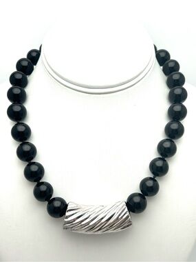 Simon Sebbag SSD Sterling Silver Pendant Black Onyx Beaded Necklace